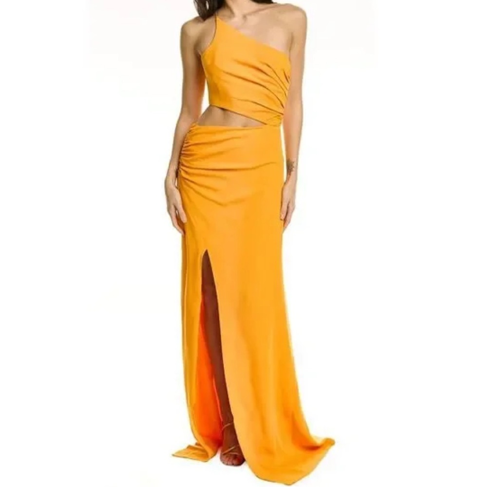 Cinq à Sept Women's Orange Ruched One-Shoulder Cutout Gown Dress